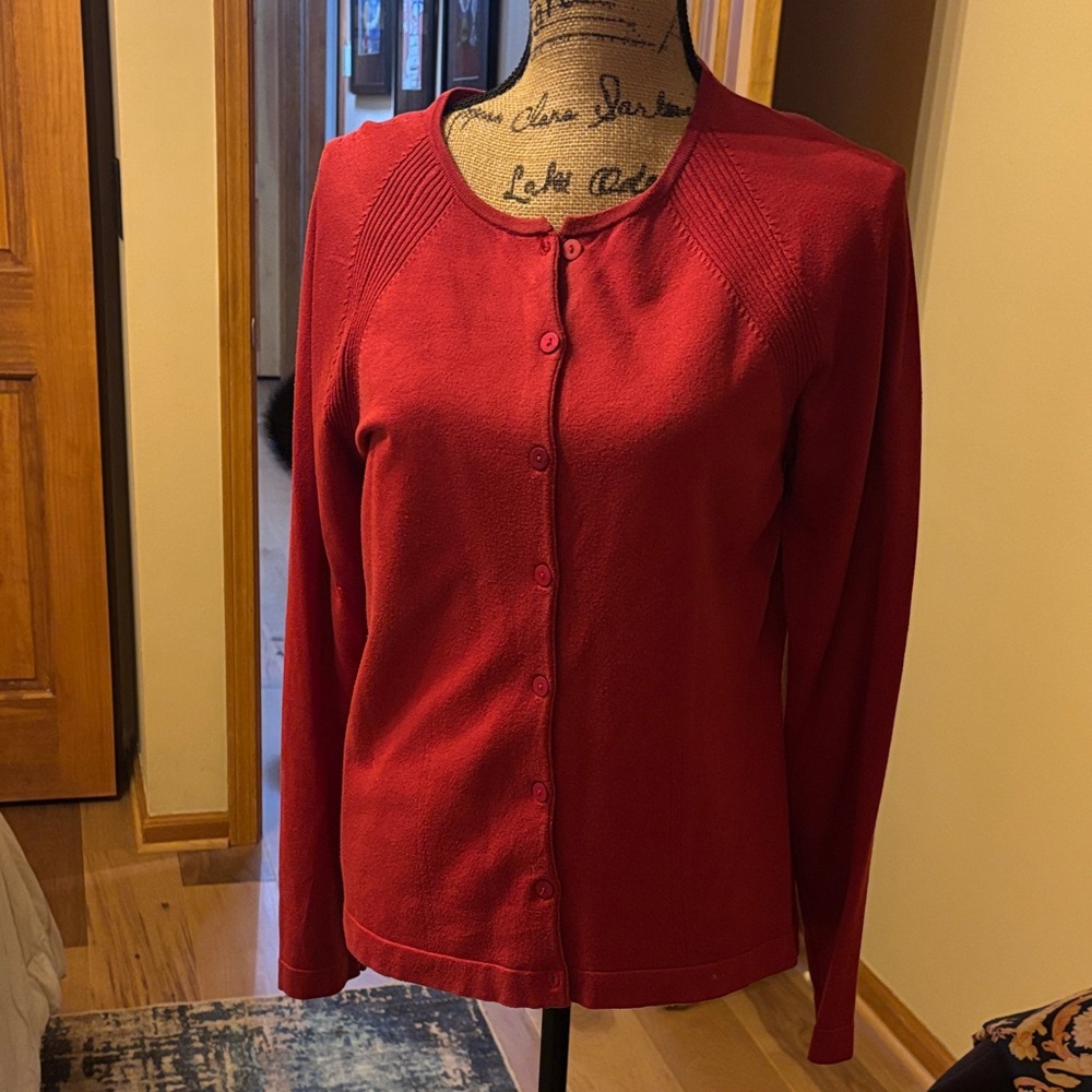 Dana Buchman Red Button-Up Cardigan